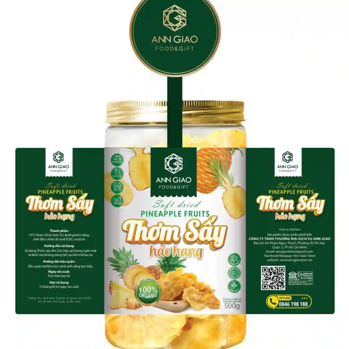 Thơm sấy mộc - Hộp 500gr